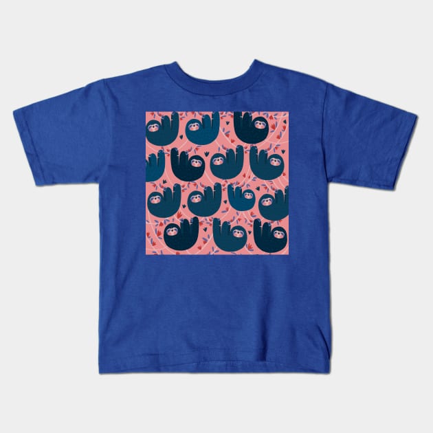 Blue sloths pattern Kids T-Shirt by Mjdaluz